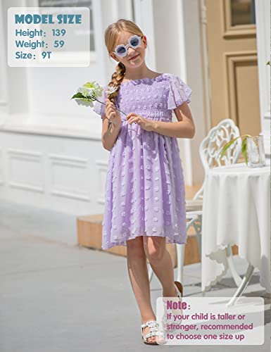 Kids4ever 6-12T Girls Chiffon Dress with Solid Pom Poms & Flutter Ruffle Short Sleeve Kids Lace Square Neck Frocks4