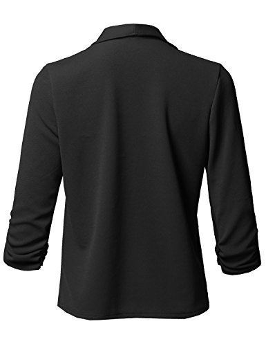 Women's Stretch 3/4 Gathered Sleeve Open Blazer Jacket3