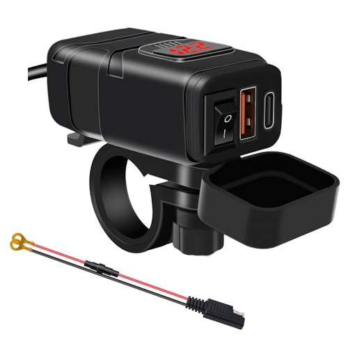 ALLWSLucky Motorrad USB Ladebuchse Wasserdicht mit Schalter, PD3.0 30W & QC3.0 18W USB Motorrad Steckdose, Auto US B Steckdose 12V für Wohnmobil Boot Yacht LKW Wohnwagen(Rot)