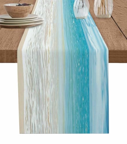 Gsypo Summer Table Runners 90 Inches Long Tropical Ocean Beach Sea Water Table Runner for Family Dinner/Wedding/Outdoor Indoor Party, Cotton-Polyester Blend Dresser Scarf Table Decorations