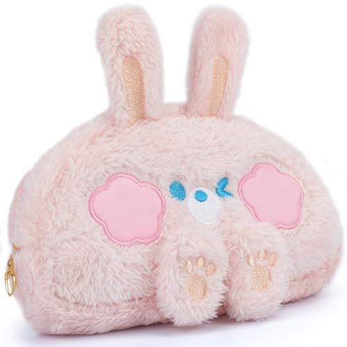 Toplive Estojo de lápis rosa fofo, bolsa para lápis de pelúcia, bolsa de maquiagem de desenho kawaii, bolsa organizadora de cosméticos para adolescentes, meninas, mulheres, coelho rosa, Coelho rosa,