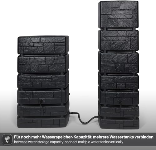 Kreher XXL Wassertonne Tower Stone mit Wasserhahn. Tolle Stein Optik in Anthrazit/Grau, 500 Liter Nutzungsvolumen. Maße (BxTxH): 77,5 x 58,3 x 130 cm (Anthrazit)
