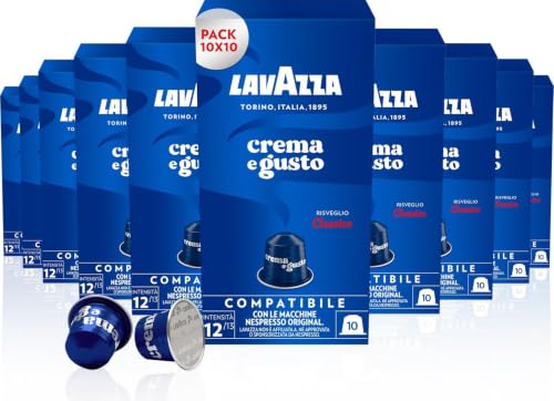 Lavazza Crema e Gusto, Cremiges Espresso-Erlebnis mit Noten von Nüssen und Schokoladen-Aroma, 10x10 Kapseln, Nespresso kompatibel