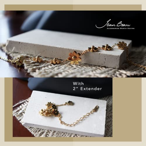 Jean Beau Gold Daisy Flowers Charm Ankle Bracelet For Women Girls – Double Layered Dainty Cute 14K Gold Plated Stainless Steel Sunflower Beach Foot Ankle Summer Sandal Friend Jewelry #TOP3