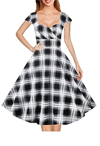 Hanpceirs Women's Cap Sleeve 1950s Retro Vintage Cocktail Swing Dresses with Pocket