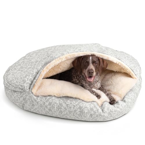 Image of Snoozer Cozy Cave Dog Bed, Round Covered Dog Bed, Ramey Gray (XL)