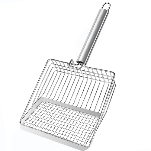 WAOUZN Cat Litter Scoop - Metal Cat Litter Scooper with Hook Handle, Litter Box Scooper Kitty Litter Scoop | Heavy Duty, Reduces Dust, 2 Filter Sizes
