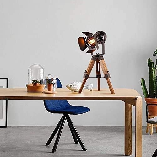 Miniatura 6 de JUNOLUX Lámpara de mesa de madera con trípode de cine ajustable vintage estilo retro náutico, industrial, negro, reflectores, lámpara de pie de