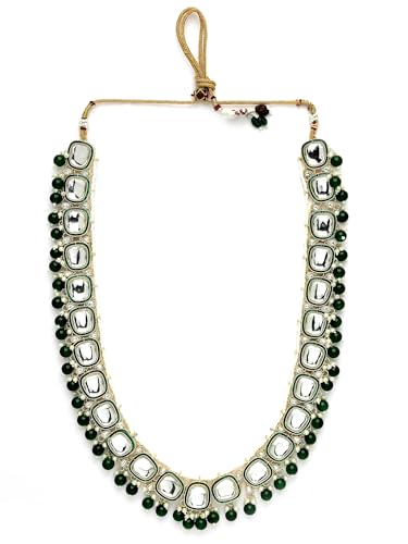 Image of Karatcart Gold Plated Green Crystal and Pearl Studded Kundan Rani-Haar Necklace Set for Women