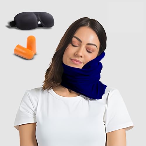 Framehack Zacht Travel Pillow Reiskussen - Neksteun Nek Support - Nekkussen - inclusief 3D slaapmasker & oordopjes (Blauw)
