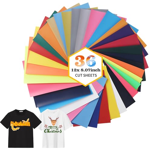 BUCOMTU 36 Stück Plotterfolie Textil,Plotterfolie zum Aufbügeln 30.5x20.5cm, Flexfolie für Textilien, Ideal für T-Shirt Design, Kleidung, Taschen, Hüte