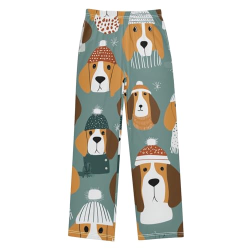 ZZXXB Winter Beagles Print Boys Long Pants Soft Trousers Elastic Waist Kids Lounge Bottoms with Pockets S-XL