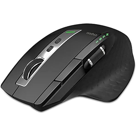 Rapoo Bluetooth Wireless Mouse, 4 Adjustable DPI Rechargeable, Multi-Device (3 Bluetooth+USB) Programmable Ergonomic Mouse with Side Roller, Laser Mouse for Laptop Desktop PC Cover