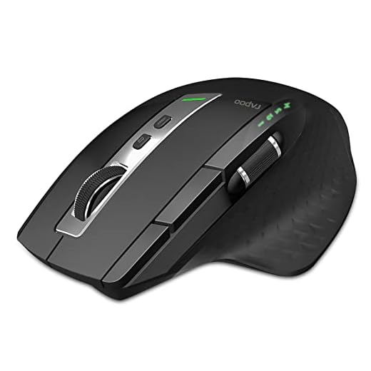 Rapoo Mouse Bluetooth sem fio, 4 DPI ajustáveis recarregáveis, multidispositivos (3 Bluetooth + USB) mouse ergonômico programável com rolo lateral, mouse laser para laptop desktop PC