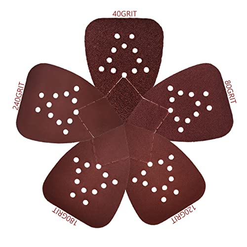 Mouse Sander Sandpaper, 50PCS Sanding Pads for Mouse Palm Sanders, Hook and Loop Sandpaper, Triangle Sanding Pads for Black and Decker Mouse Sanders and Many Other Palm Sanders (Assorted Grits)