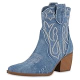 Marke: VAN HILL VAN HILL Damen Cowboy Boots Trichterabsatz Denim Trendy Schuhe 214550 Hellblau Denim 38