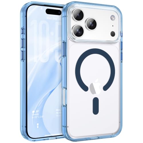 Coque iPhone 17 Pro Max fine et transparente avec protection MagSafe couleur bleu