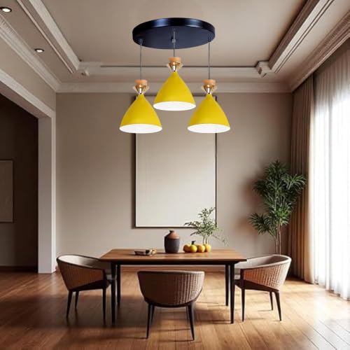 Image of Modern Yellow Dome Hanging Pendant Light for Ceiling, Aluminium, Antique Decor, E-27 Holder, (Bulb is not Included) 3 Light Cluster Set