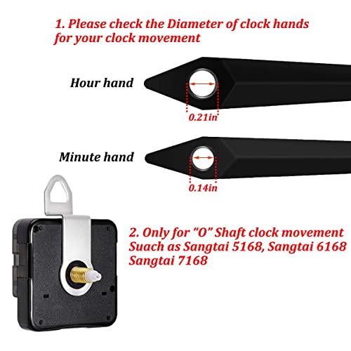 15 Sets Clock Hands For Quartz Clock Movement Motor, Such As Sangtai Clock Mechanism, Made Of Aluminum, Stflybro Diy Repair Parts Replacement, 5 Different Style And Size, For O Shaft Only, Black #TOP2