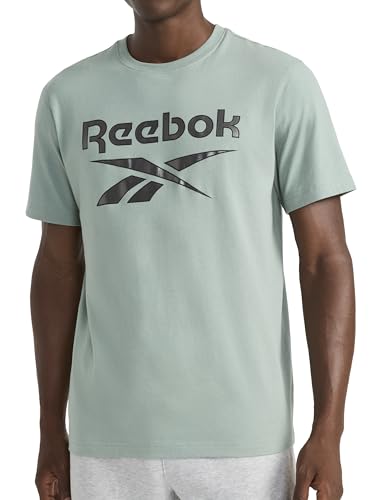 Reebok Men’s Black Metal Short Sleeve Crewneck T-Shirt, Standard Fit, Lightweight Cotton-Poly Fabric, Chinois Green, Large