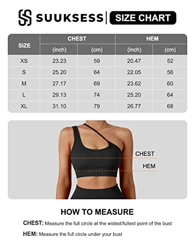 Suuksess Women One Shoulder Seamless Ribbed Sports Bra Adjustable Padded Workout Crop Tops (Black, M) #TOP5