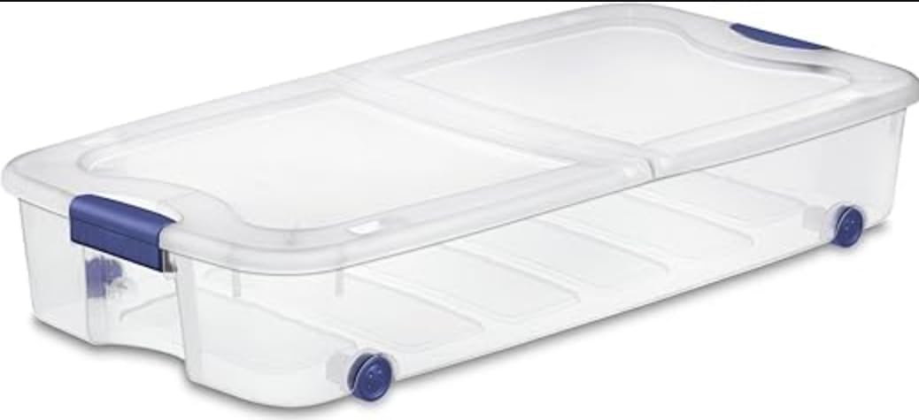 66 Quart Wheeled Latch Box,with lids, Plastic clear Underbed Storage Bin, Blue
