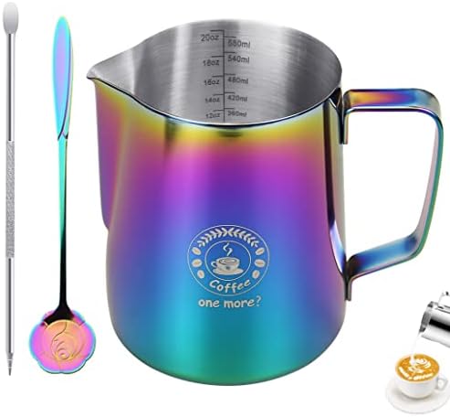 Milk Frothing Pitcher, 20oz Stainless Steel Coffe Steaming Pitcher,Espresso Pitcher with Latte Art Pen for Coffee Milk Cappuccino & Latte