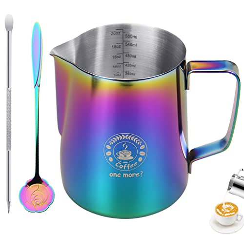 Milk Frothing Pitcher, 20Oz Stainless Steel Coffe Steaming Pitcher,Espresso Pitcher With Latte Art Pen For Coffee Milk Cappuccino & Latte #TOP1