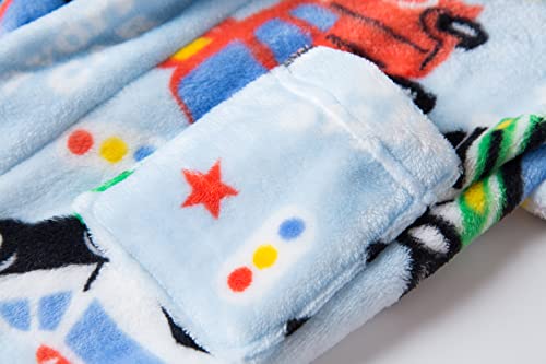 Image of Kids Hooded Bathrobe Girls Soft Plush Flannel Pajamas Sleepwear Boys Spa Robe Blue Car 7-8 Years