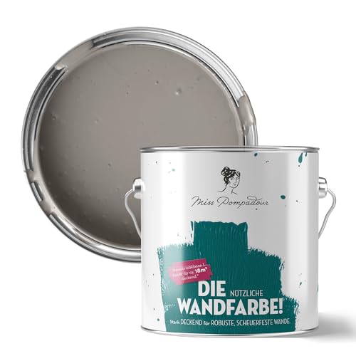 MissPompadour abwaschbare Wandfarbe Grau mit Braun 2,5L - hohe Deckkraft & Ergiebigkeit - matte, scheuerbeständige Innenfarbe - geruchsarm, wasserbasiert, atmungsaktiv - Die Nützliche