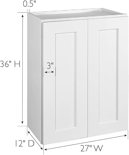 Miniatura 69 de Brookings Shaker - Armario de cocina de pared sin ensamblar W2736, 27 ancho x 12 profundidad x 36 alto, pintado blanco con Sherwin Williams®, madera