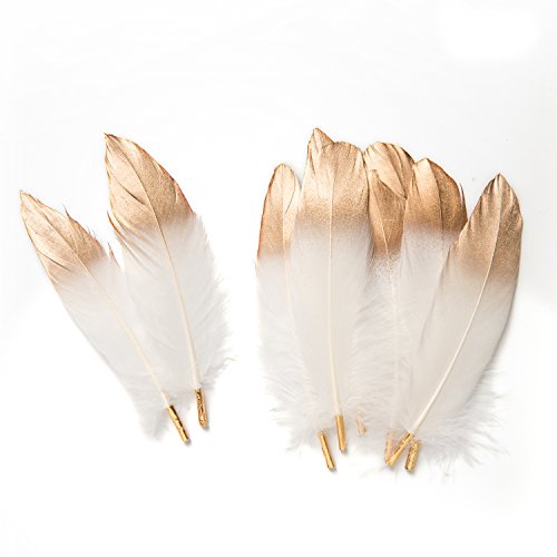 Ling's moment 12pcs Gold Dipped White Feathers for Boho Baby Shower Nursery Decor Dream Catcher Supplies