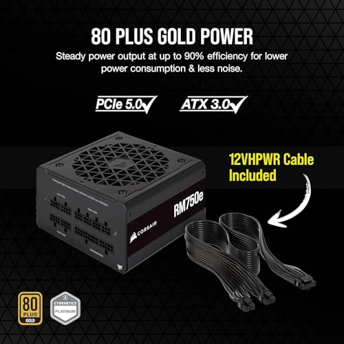 Image of Corsair RM750e (2023) Fully Modular Low-Noise Power Supply - ATX 3.1 & PCIe 5.1 Compliant - 105C-Rated Capacitors - 80 Plus Gold Efficiency - Modern Standby Support - Black (Renewed)