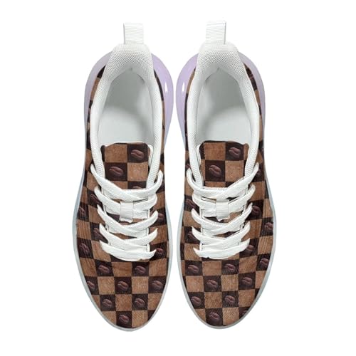 Fuxowvby Coffee Beans Sneaker for Women Casual Comfortable Low Top Air Cushion Cross Training Shoes Sneaker Workout Jogging Travel Athletic Hiking Walking Sneakers for Teen Girls US 8.5