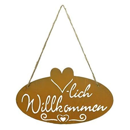 Schild Willkommen Mit Herz Rostschild Mit Spruch Herzlich Willkommen Amazon De Garten