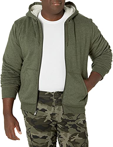 Amazon Essentials Men's Sherpa Lined Full-Zip Hooded Fleece Sweatshirt, Olive, Medium