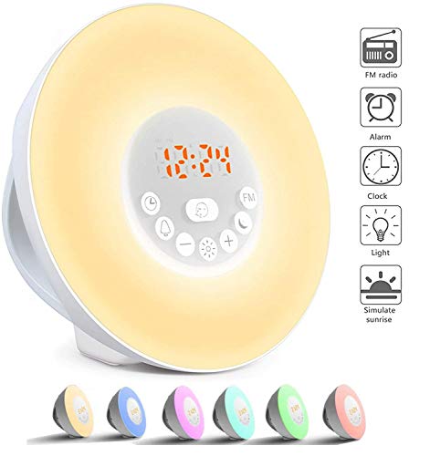 Preisvergleich Produktbild ARESAT Wecker mit Weckfunktion, Sonnenaufgang / Sonnenuntergang Simulation, Nachttischlampe, Augenschutz mit FM-Radio, Naturgeräusche, Touch-Steuerfunktion, Schlummerfunktion