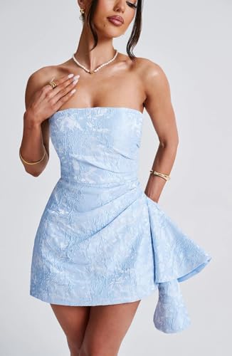 Smileven Jacquard Satin Strapless Short Homecoming Dresses for Teens 2025 Mini Formal Party Gowns3