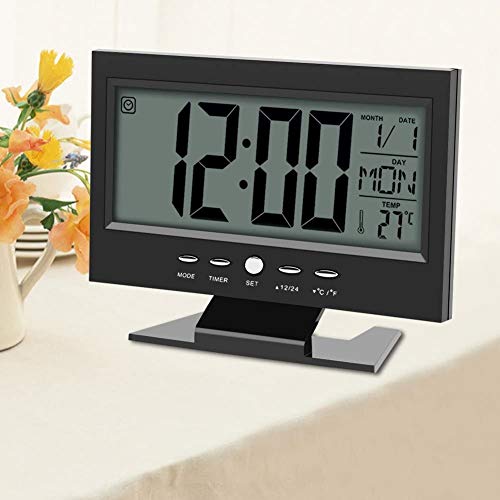 Yosoo Multifunción Control de Sonido Gran Pantalla LCD Digital Reloj Mesa Escritorio Tiempo de Reloj Despertador con Calendario semanal indicador de Temperatura Snooze Relojes