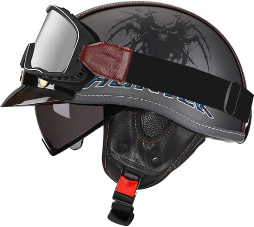 Casco abierto para motocicleta retro jet con visera media cara en talla XL