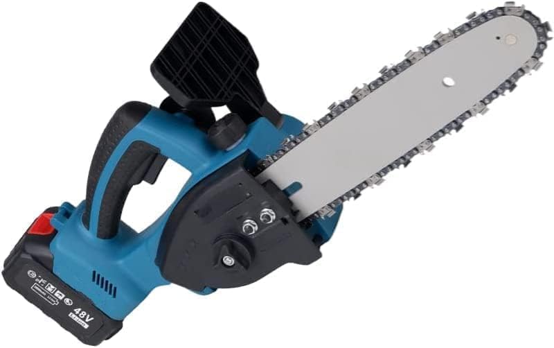 Image of 48V 10 inch Cordless chainsaw Machine With Portable Battery Operated Machine hand use for Pruning Tree Branch Wood Cutting With 2 Li-ion Rechargeable Batteries and charger
