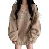 [CCGGOWMM] セーター レディース カットソー 長袖 vネック ロング ニットトップス プルオーバー ケー ファッション ゆったり 可愛い ワンピース 伸縮性 体型カバー カジュアル オフィス 通勤 着痩せ 韓国 着回し 柔らかい お出かけ 春 秋冬