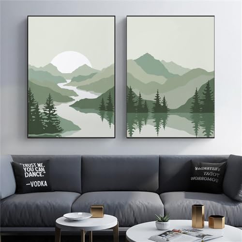 Tableau Bohème Paysage Vert pour Bureau Inspirant et Salon Moderne
