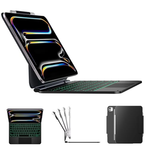 typecase Edge iPad Pro 11 inch Case with Keyboard (M5/ M4) Easy-Set Floating Magnetic Stand with Multi-Touch Trackpad 11 Colors Backlight Pencil Holder Space BlackNOT for iPad Air