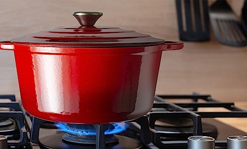 Hystrada Enameled Cast Iron Dutch Oven - 3Qt Dutch Oven Pot With Lid And Steel Knob 500 Degrees - Cast Iron Cookware With Loop Handles For Gas, Electric & Ceramic Stoves - Red Enamel Dutch Oven For Cooking & Baking #TOP4
