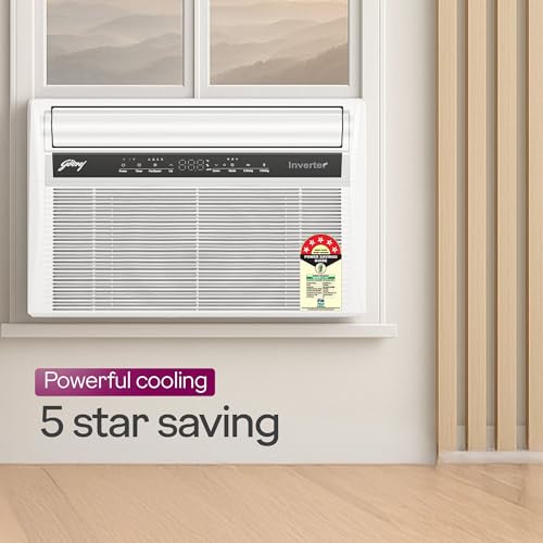 Image of Godrej 1.5 Ton 5 Star 5-In-1 Convertible Cooling, Heavy Duty Cooling At 52C, I-Sense Technology, Self Clean, Smart Diagnosis, Inverter Window AC (Copper, Model, AC 1.5T WIC 18XTC5 WYA, White)