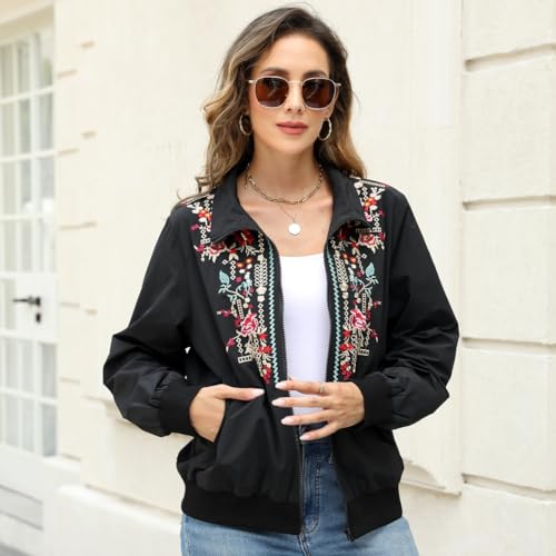 AK Women's Embroidered Jackets Stand Collar Zip up Long Sleeve Casual Jacket with Pockets Running Sweatshirts Outwear Tops3