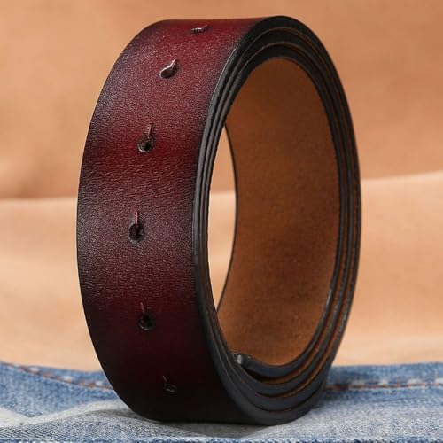 Casual Replacement Classic Waistband Genuine Leather Belt No Buckle Girdle 3.3/3.8cm with Hole(01 Brown 3.8cm)