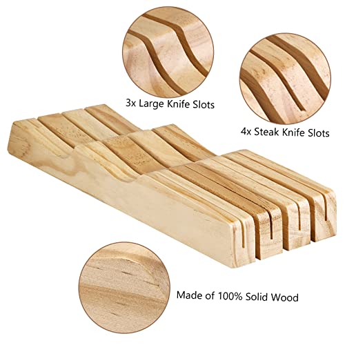 Redcall Kitchen Knife Holder For Drawer Solid Wood Universal Knife Block Without Knives,Bamboo Home & Chef Knife In-Drawer Organizer Insert,Premium Under Cabinet Knife Storage (7 Knife Holder) #TOP1