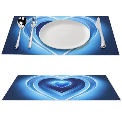 Set de table en PVC Blue Heart résistant à la chaleur et lavable en vinyle